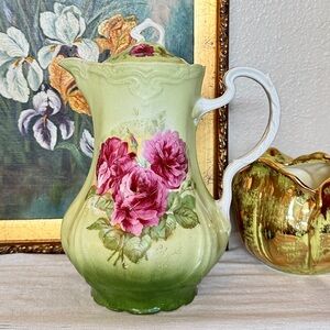 Vintage Bavarian Hand-Painted Pitcher & Lid